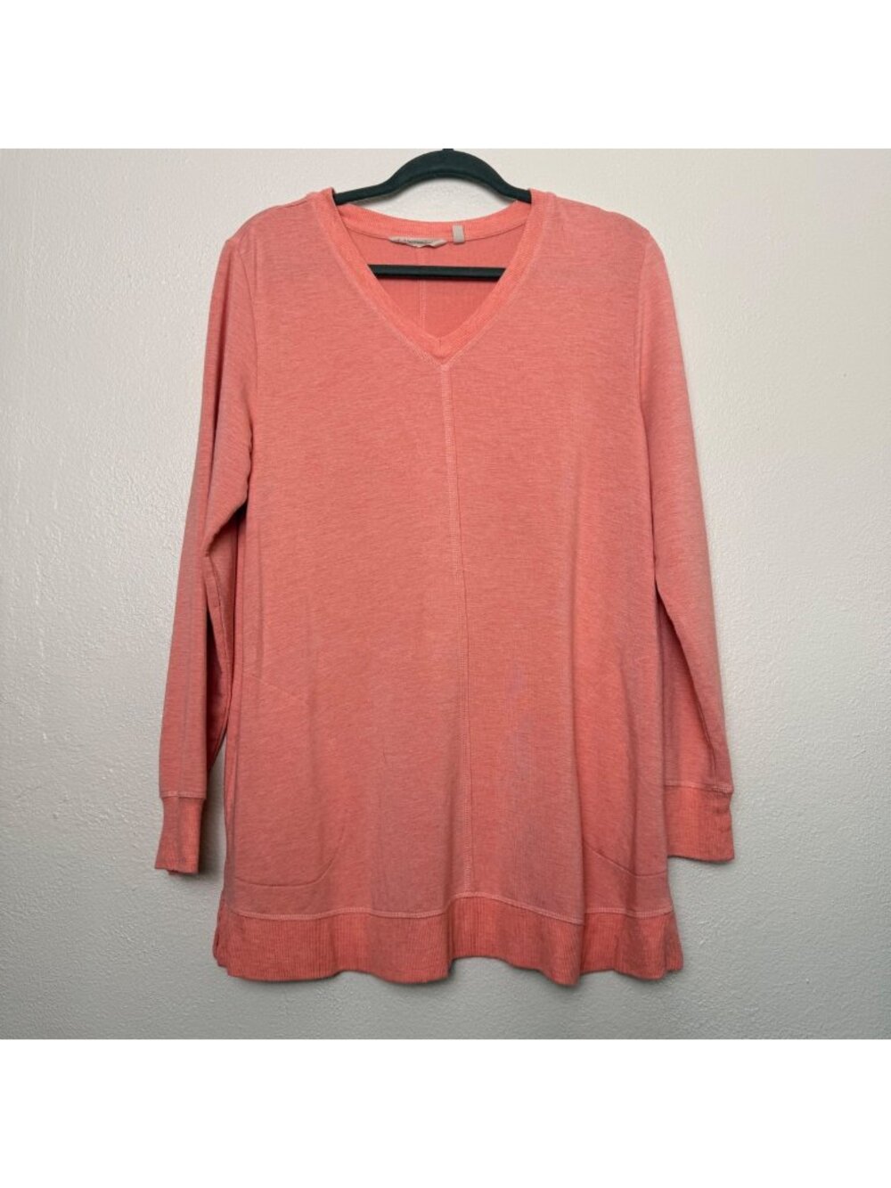Soft Surroundings Peach Coral V-neck Tunic Sweater Losse Fit Sz M